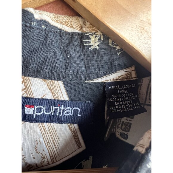 VTG Puritan Men LARGE Surfer Van Tropical Black Hawaiian Short Sleeve Button Up - Picture 4 of 8